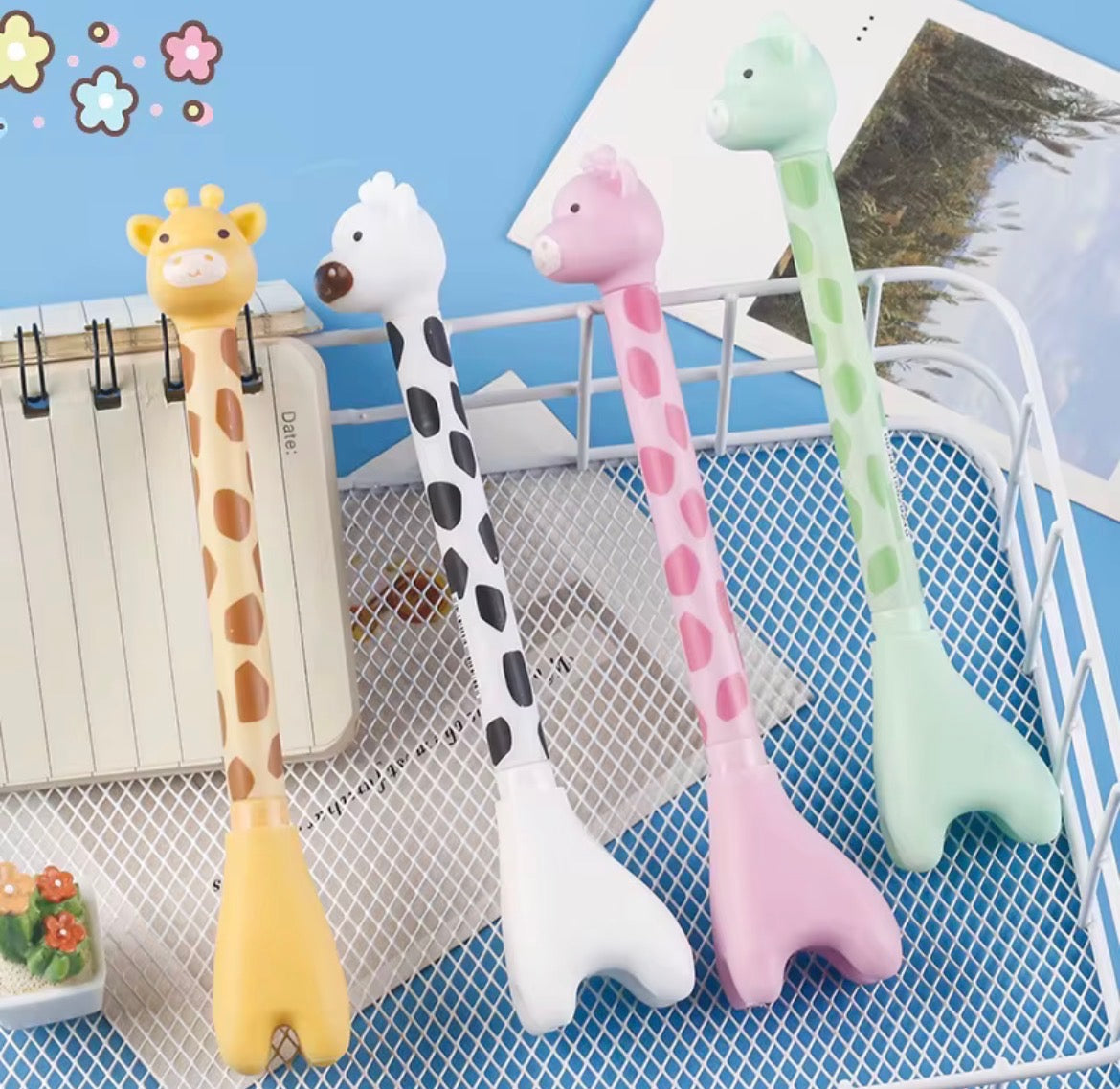 Gel pennor i giraff-form -4-pack