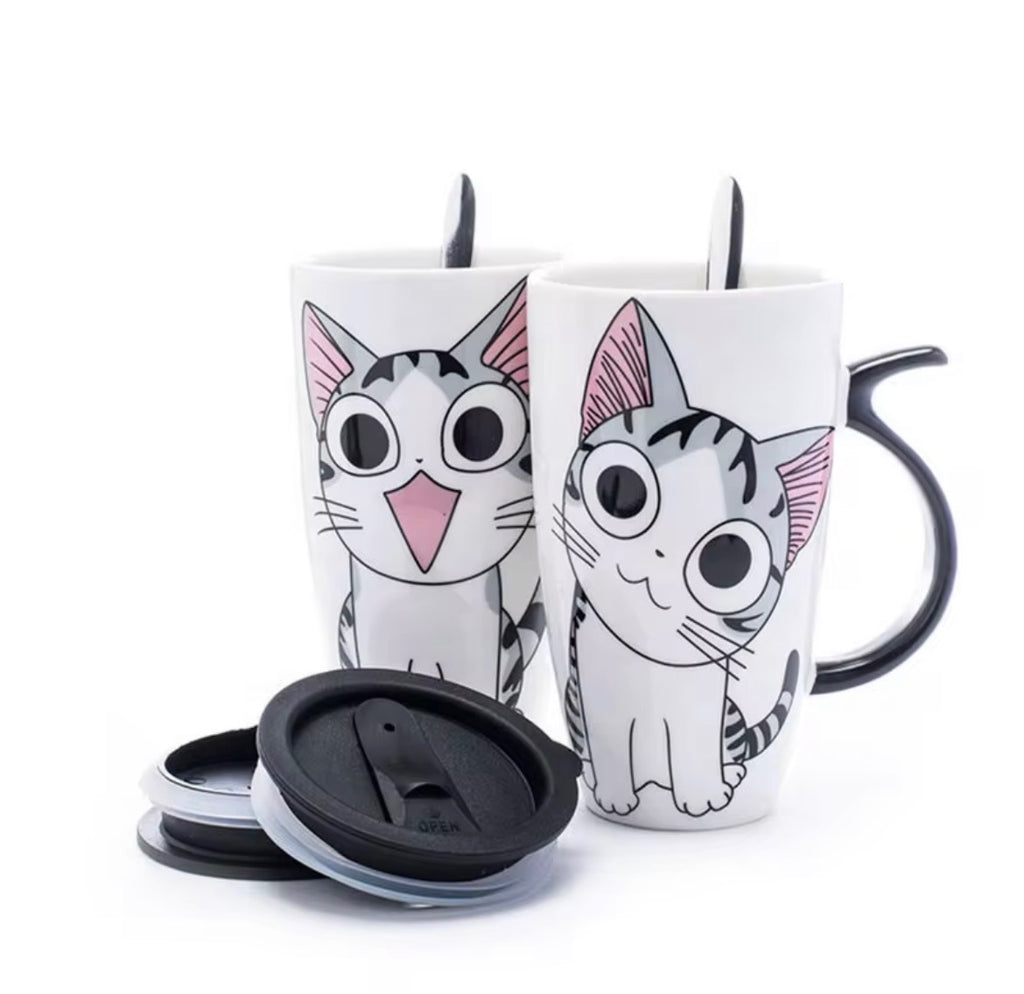 Kopp med kattmotiv och lock