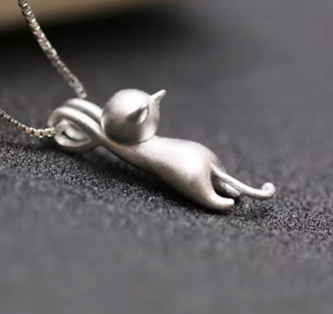 Halsbandshänge- hängande katt i S925 Sterling silver