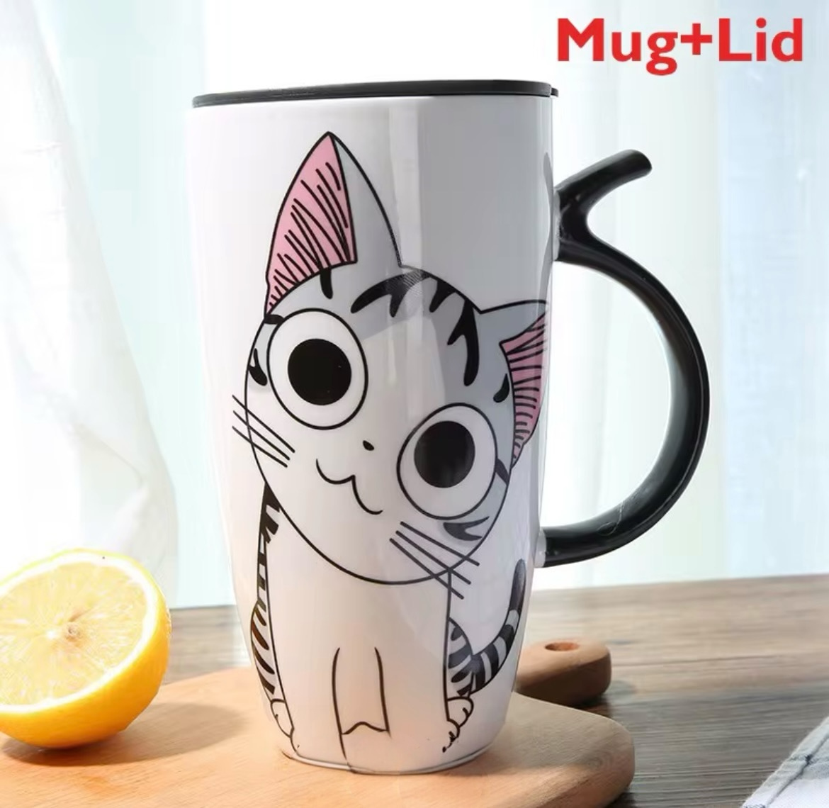 Kopp med kattmotiv och lock