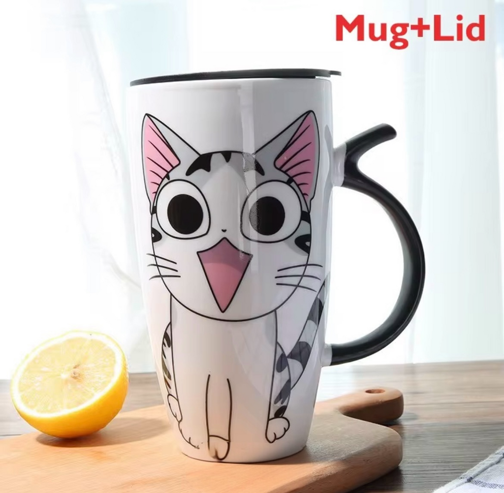 Kopp med kattmotiv och lock