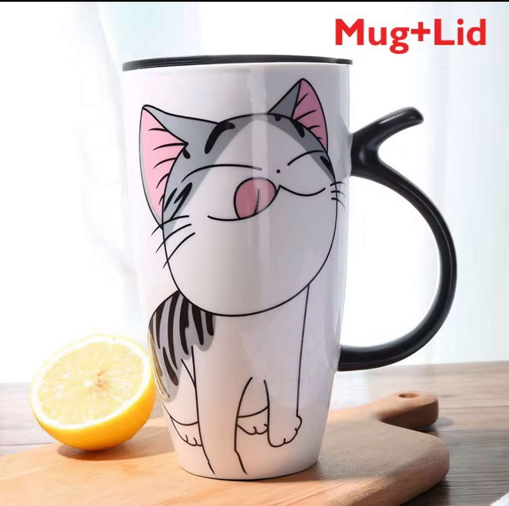 Kopp med kattmotiv och lock