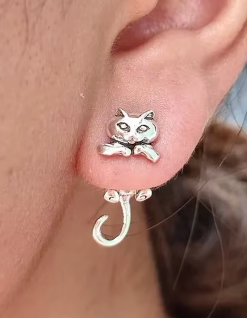 Örhänge-silverpläterad hängande katt