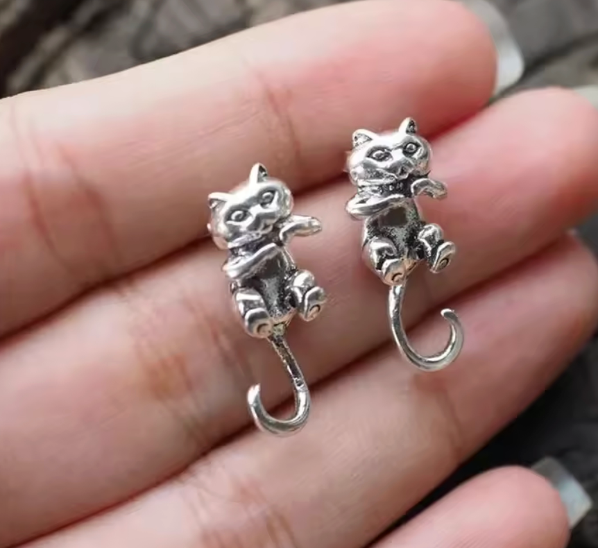 Örhänge-silverpläterad hängande katt