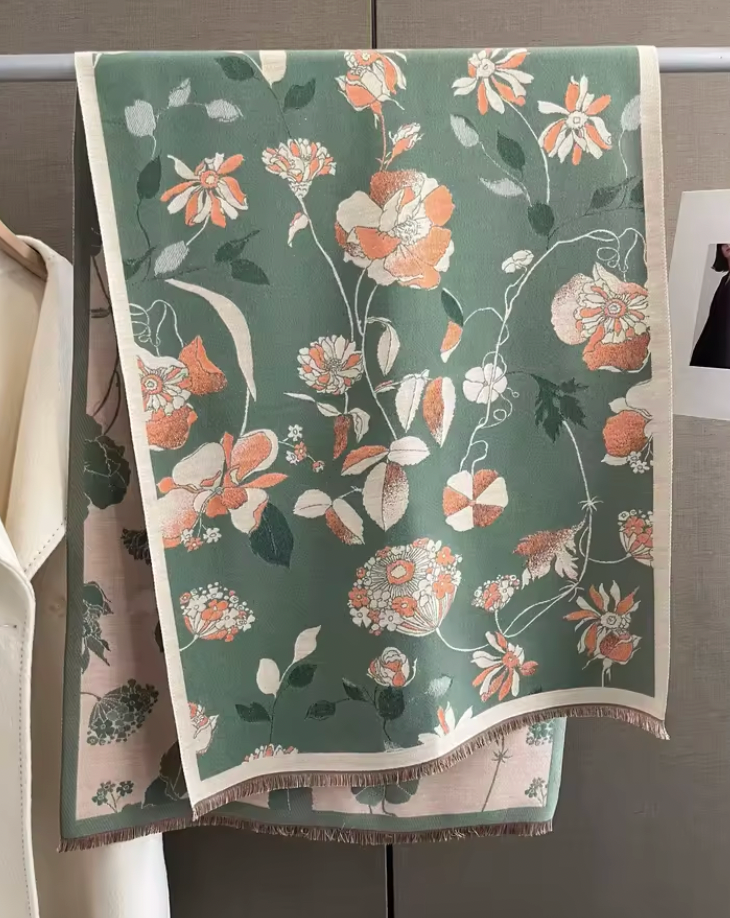 Sjal- Pashmina med blommor