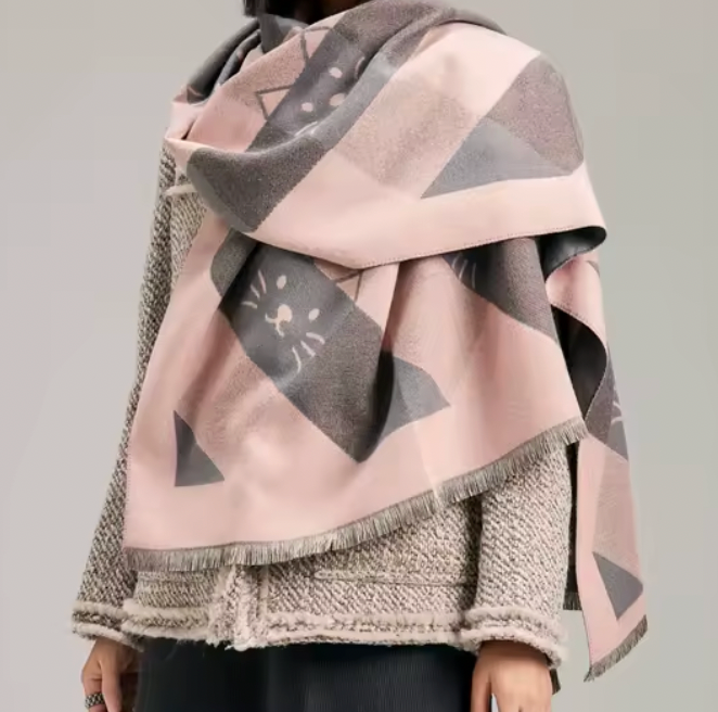 Sjal- Pashmina rutig med katt