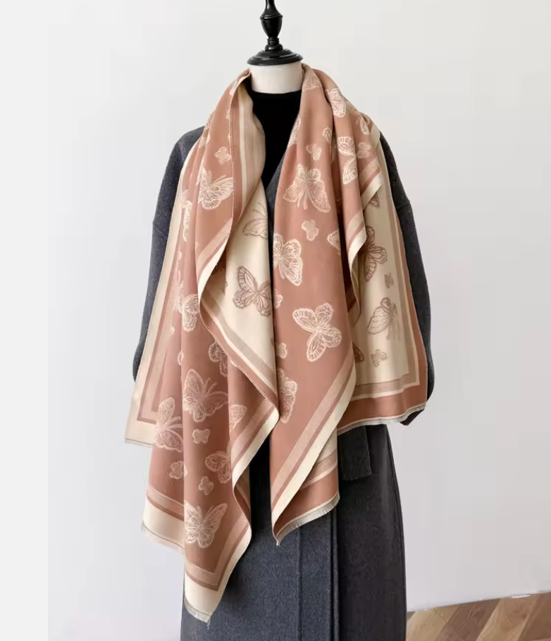 Sjal- Pashmina med fjärilsmönster