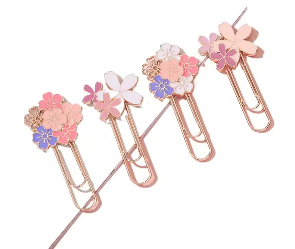 Bokmärkesclip i metall- 4 olika blomstervarianter