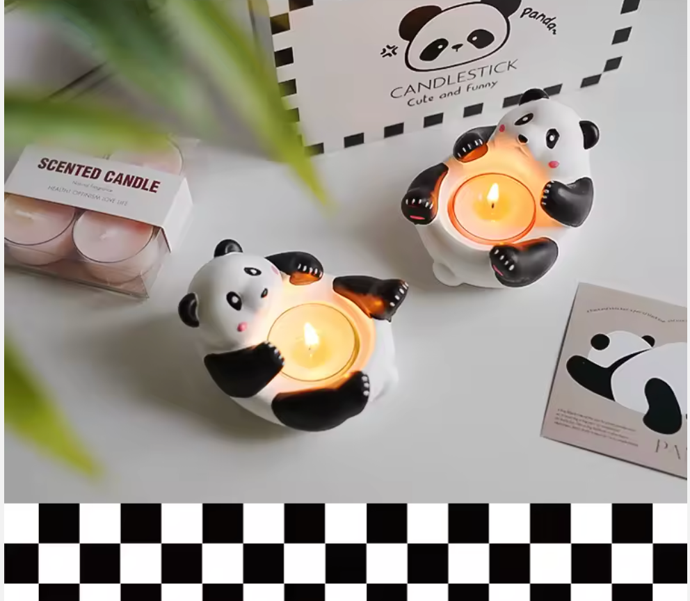 Presentlåda med keramikpanda och medföljande doftljus