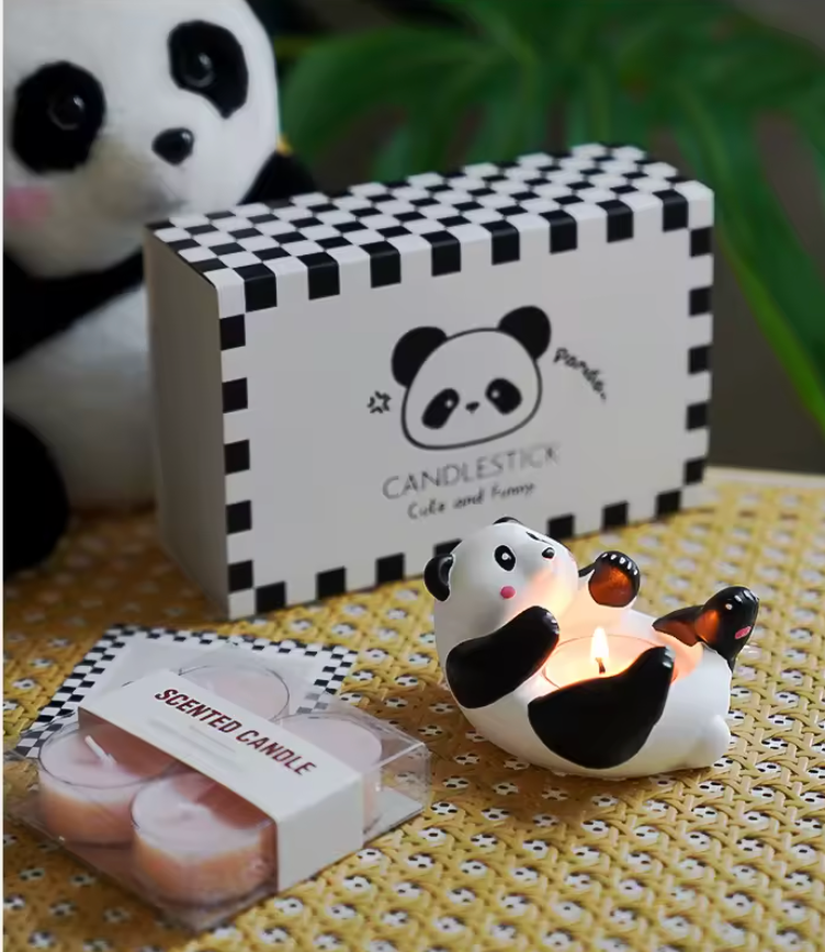 Presentlåda med keramikpanda och medföljande doftljus