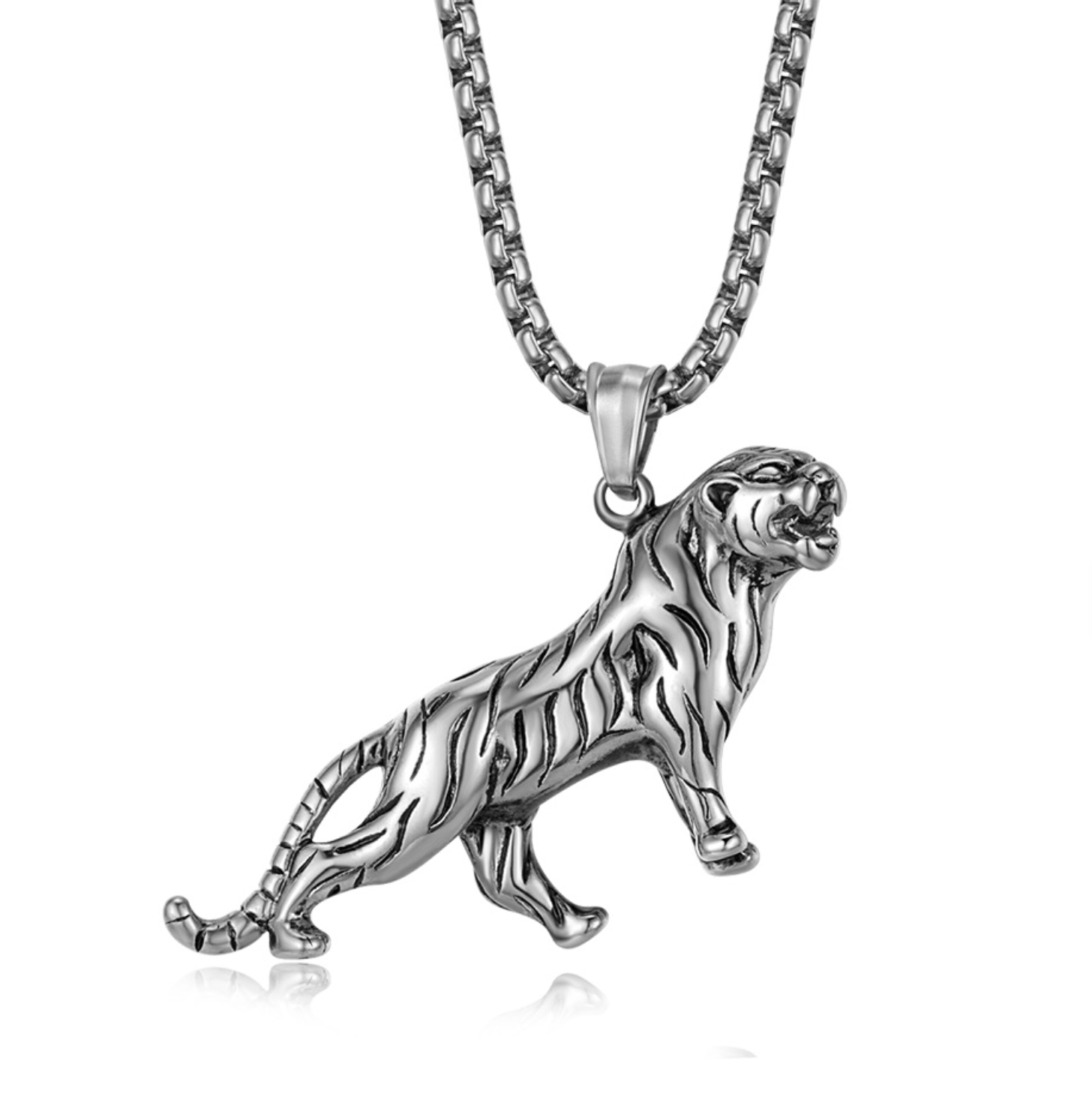 Halsband-Tiger, finns i silver och i guld