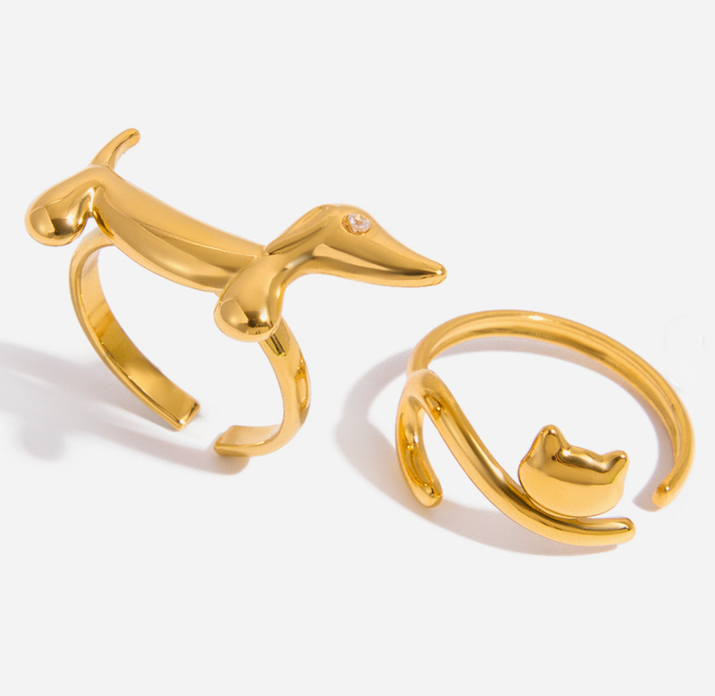 Ring- Tax eller katt, guldpläterade med 18k guld