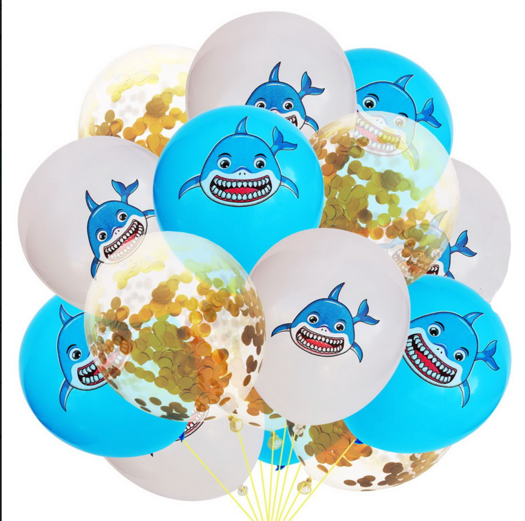 Ballonger- Hajmotiv och ballonger med konfetti innuti