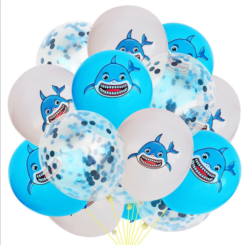 Ballonger- Hajmotiv och ballonger med konfetti innuti