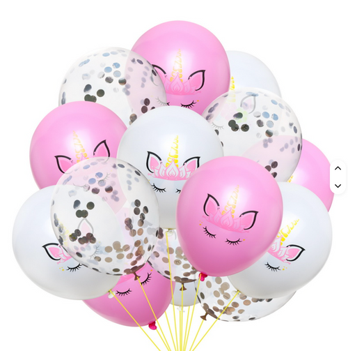 Ballonger- Enhörningsmotiv och ballonger med konfetti inuti