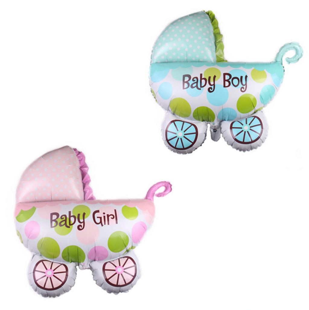 Heliumballong -Barnvagn, finns blå och rosa