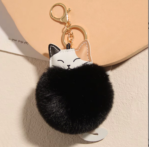 Fluffig kattnyckelring-finns i 3 färger