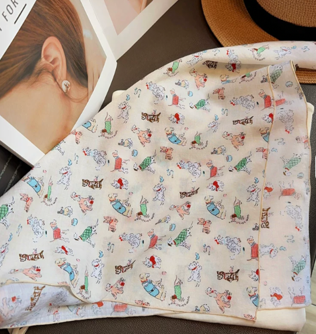 Söt bomullsscarves/bandana- Somriga hundar