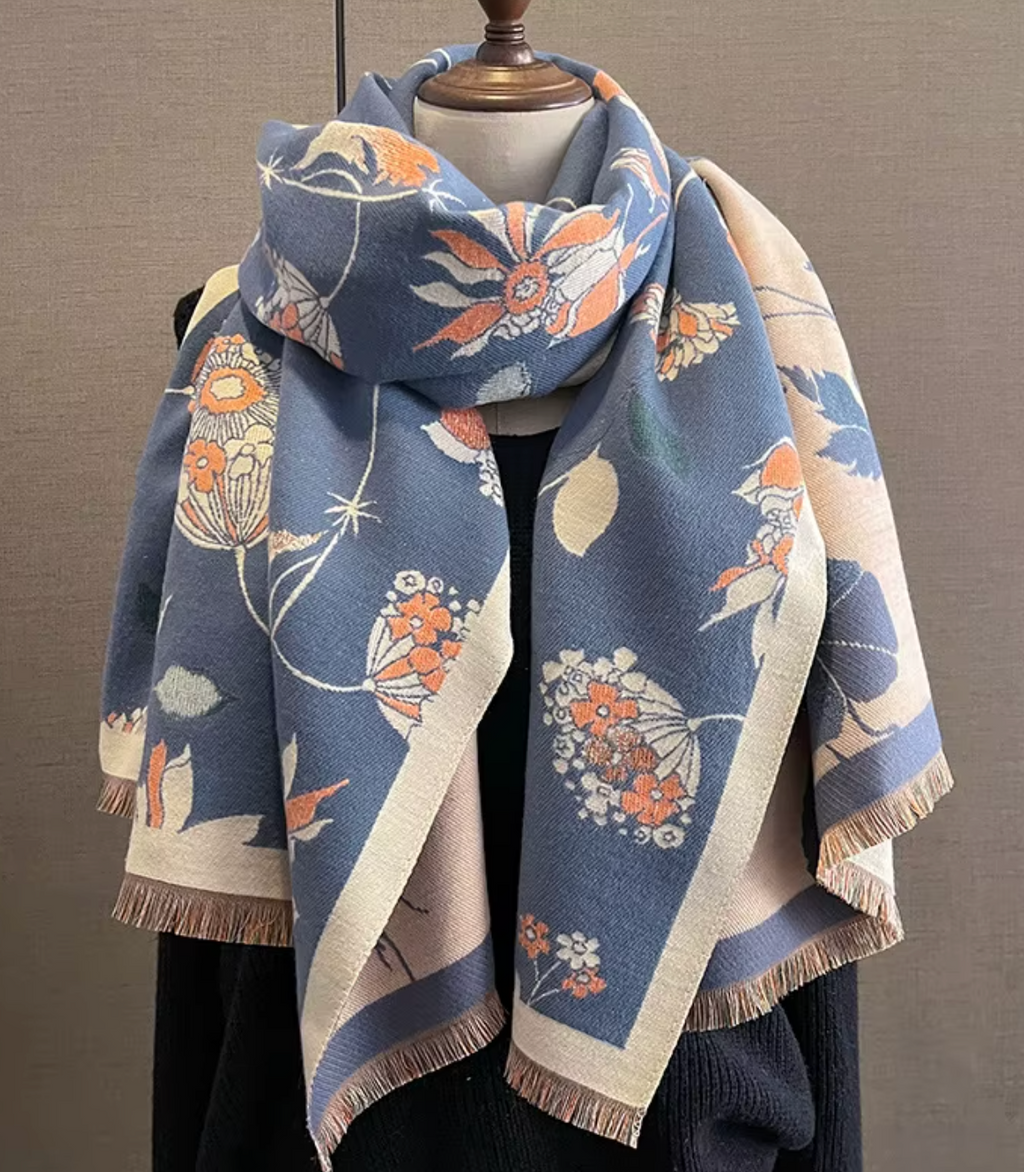 Sjal- Pashmina med blommor