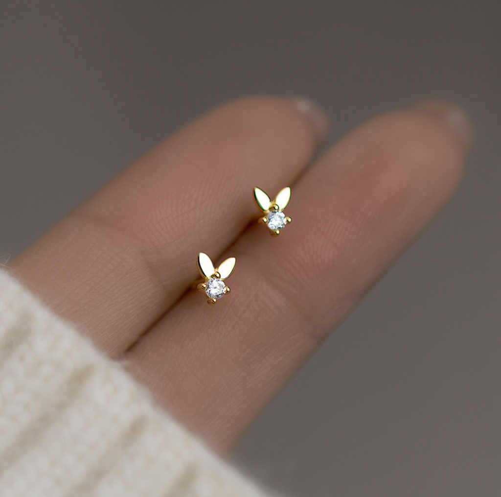 Örhängen-kaninöron med bling, 925 Sterling silver, finns i 3 färger(guldpläterade)