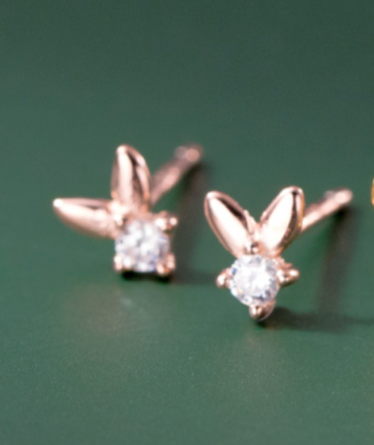 Örhängen-kaninöron med bling, 925 Sterling silver, finns i 3 färger(guldpläterade)