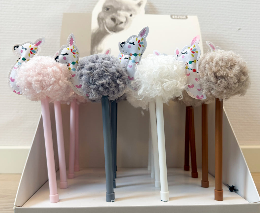 Fluffig gelpenna - Lama, finns i 4 varianter