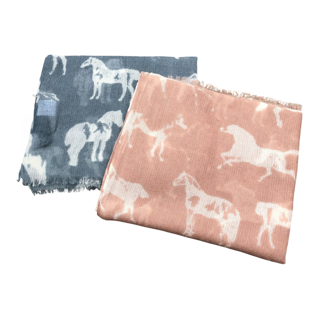 Scarf med hästmotiv i tunn merinoull