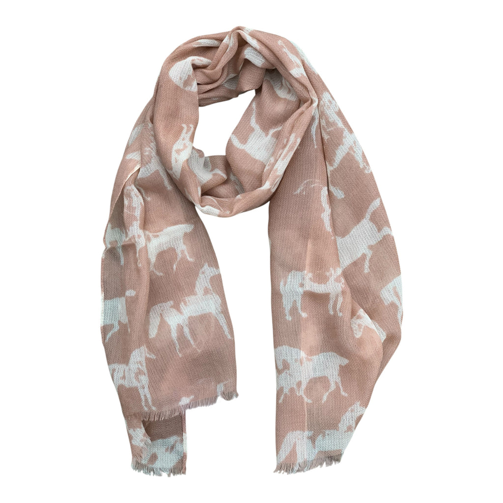 Scarf med hästmotiv i tunn merinoull