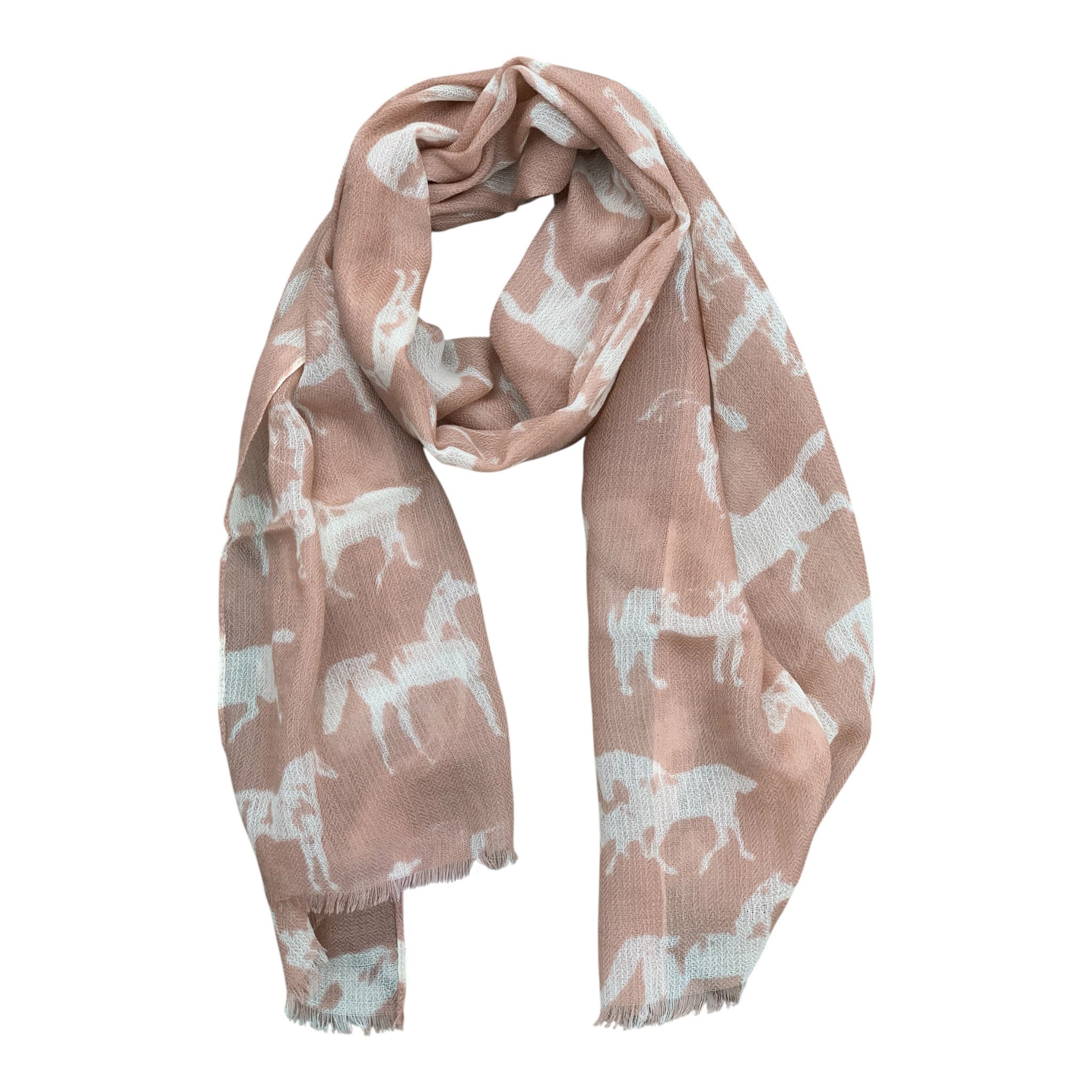 Scarf med hästmotiv i tunn merinoull