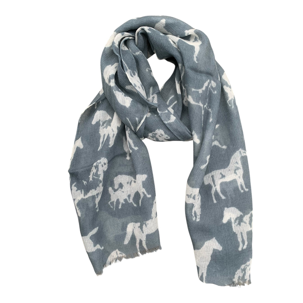 Scarf med hästmotiv i tunn merinoull